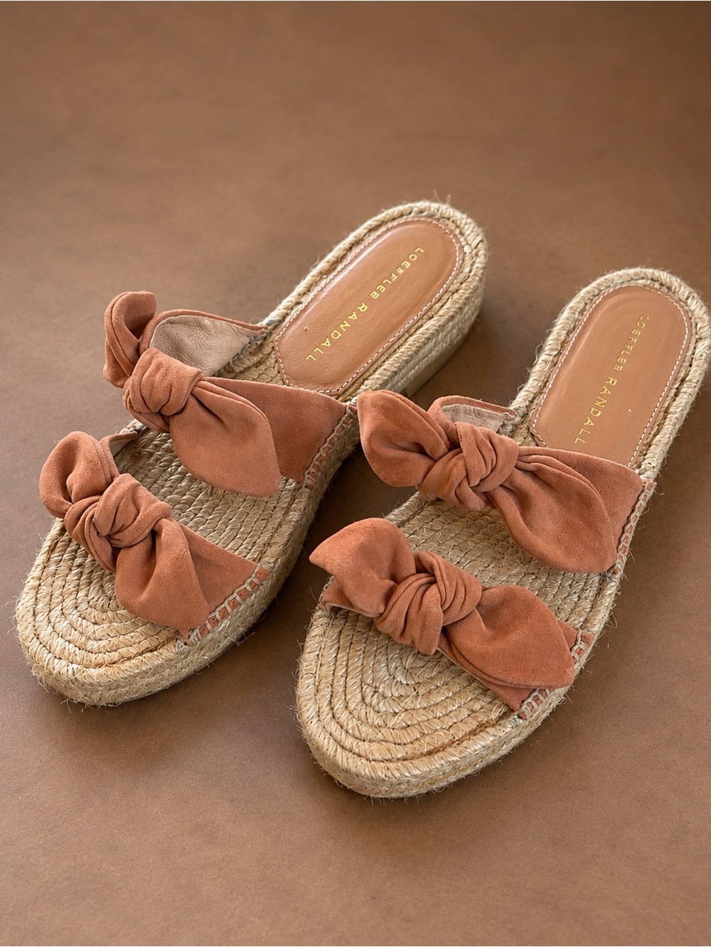 Loeffler Randall Daisy Two Bow Suede Espadrille Platform Slides Pink 35